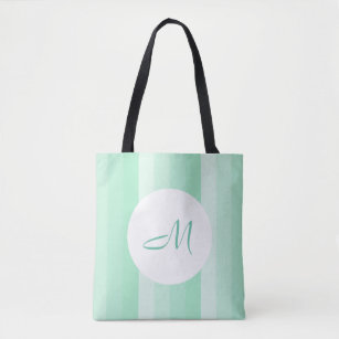 Monogrammed Modern Mint Green Striped Template Tote Bag