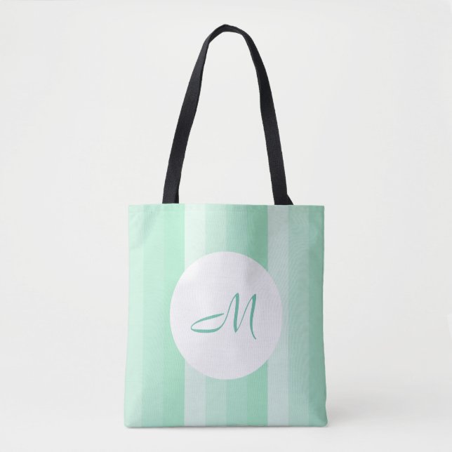 Monogrammed Modern Mint Green Striped Template Tote Bag (Front)