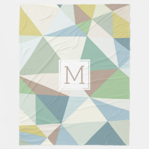Monogrammed Modern Pastel Geometric Design Fleece Blanket