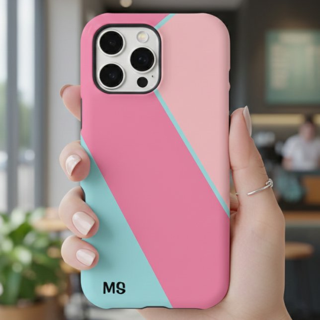 Monogrammed Modern Pastel Pink & Blue Abstract Case-Mate iPhone Case (Creator Uploaded)