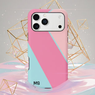 Monogrammed Modern Pastel Pink & Blue Geometric iPhone 16 Pro Max Case