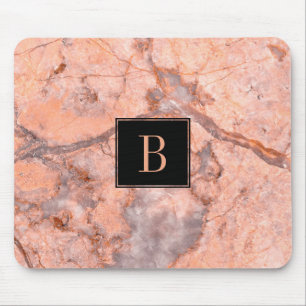 Monogrammed Modern Pink And Grey Marble Texture Mouse Mat