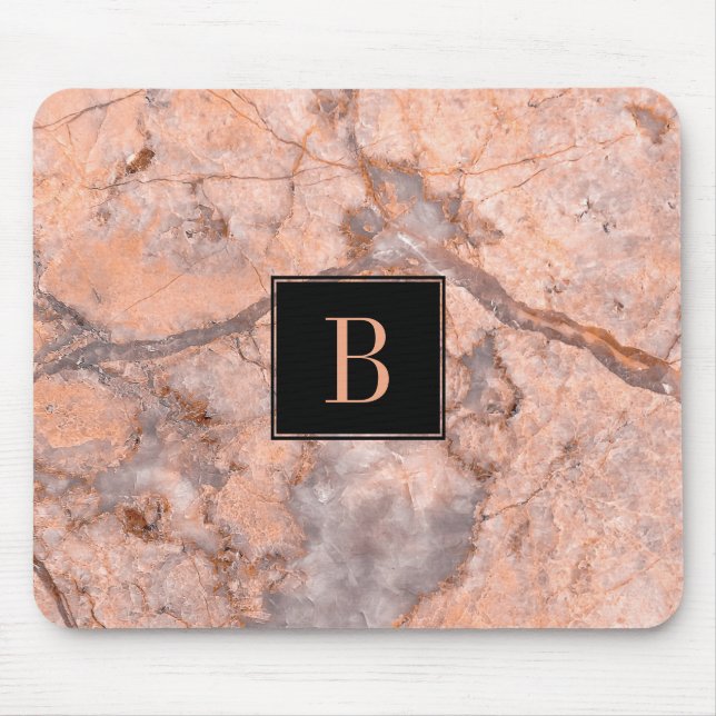 Monogrammed Modern Pink And Grey Marble Texture Mouse Mat (Front)