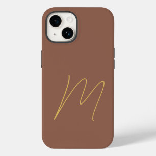 Monogrammed Modern Plain Initial Brown Gold Colour Case-Mate iPhone 14 Case