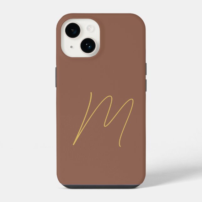 Monogrammed Modern Plain Initial Brown Gold Colour iPhone Case (Back)