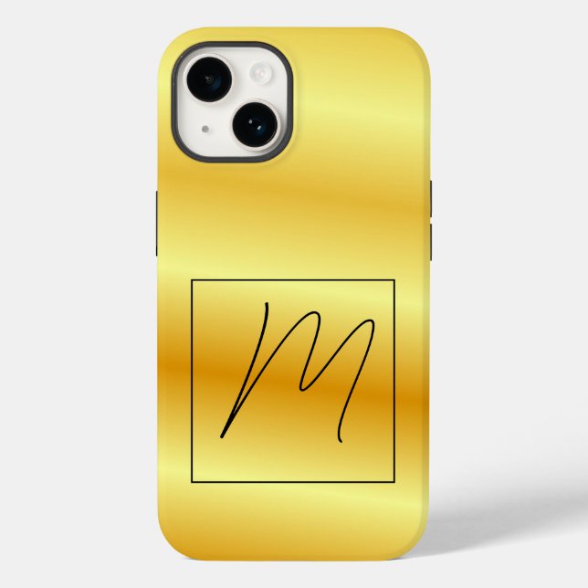 Monogrammed Modern Plain Initial Gold Colour Case-Mate iPhone Case (Back)