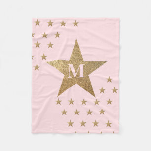 Monogrammed Modern Soft Pink and Gold Stars Fleece Blanket