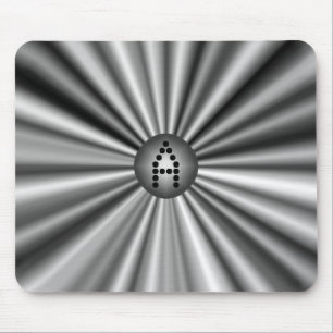 Monogrammed Modern Stylish Black White Silver Mouse Mat