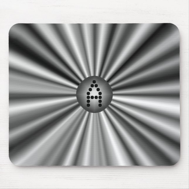 Monogrammed Modern Stylish Black White Silver Mouse Mat (Front)