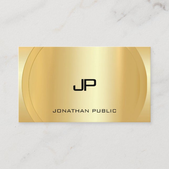 Monogrammed Modern Template Glamourous Faux Gold Business Card (Front)