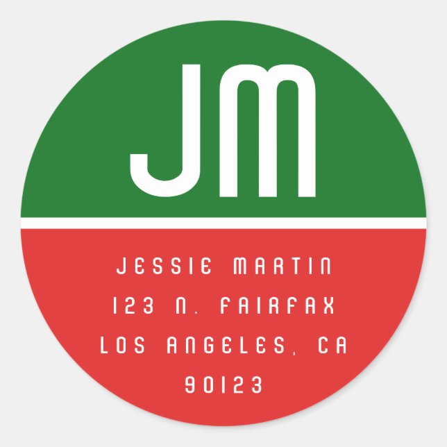 Monogrammed Modern Vintage Christmas Address Classic Round Sticker (Front)