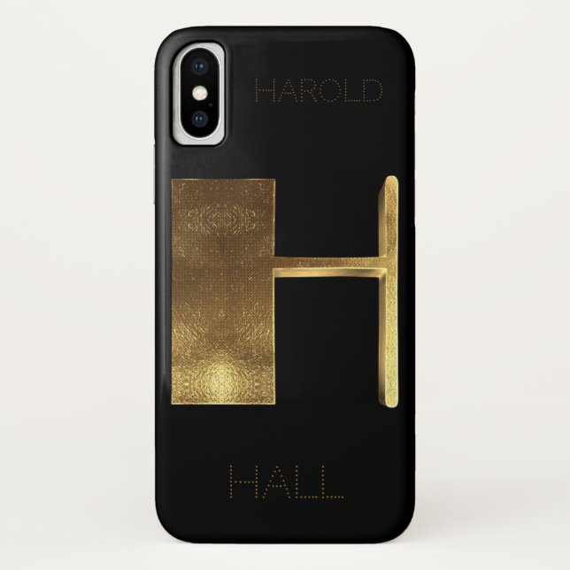 Monogrammed Monogram Initial H Black Gold Case-Mate iPhone Case (Back)