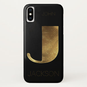 Monogrammed Monogram Initial J Black Gold iPhone X Case