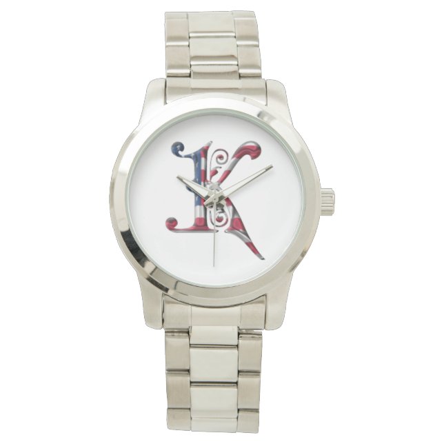 Monogrammed Monogram K American Flag Colours Watch (Front)