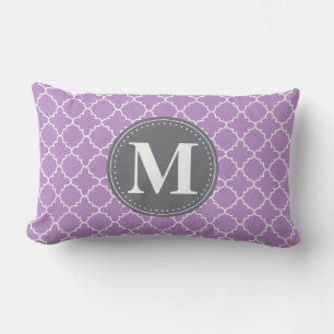 Monogrammed Moroccan Lattice in Lilac / Grey Lumbar Cushion