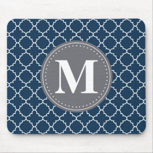 Monogrammed Moroccan Lattice in Navy / Grey Mouse Mat