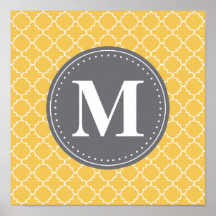 Monogrammed Moroccan Lattice in Yellow / Grey Poster