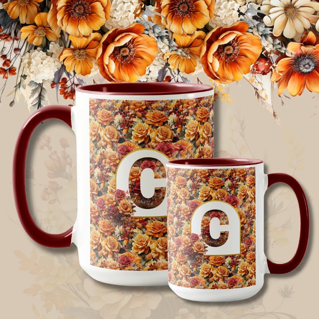 Monogrammed Mother Grandma Birthday Fall Floral Mug (Creator Uploaded)