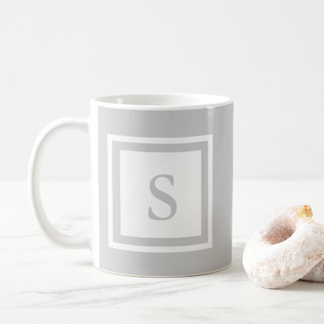 Monogrammed Mug - Grey & White (With Donut)