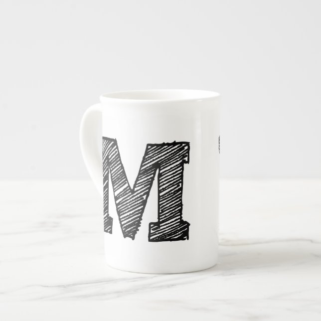 Monogrammed Mug: Letter "M" Bone China Mug (Front Left)