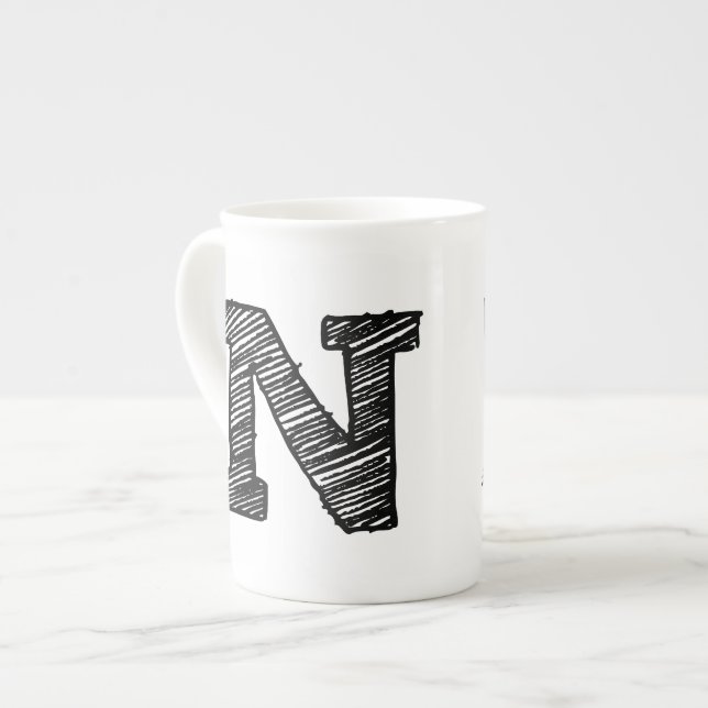 Monogrammed Mug: Letter "N" Bone China Mug (Front Left)