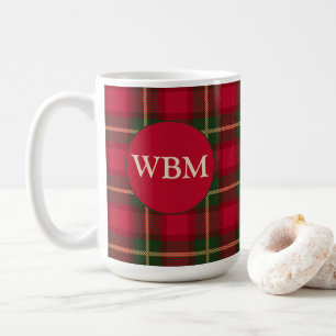 Monogrammed Mug with Red & Black Plaid Design