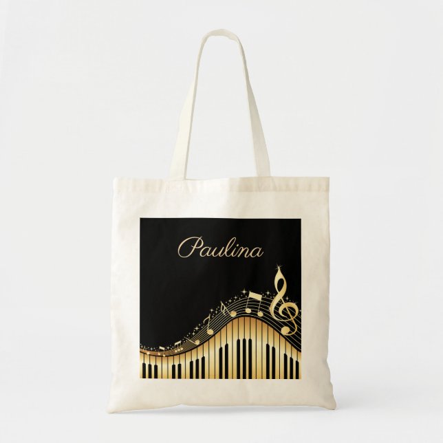 Monogrammed Music Keyboard Tote Bag (Front)