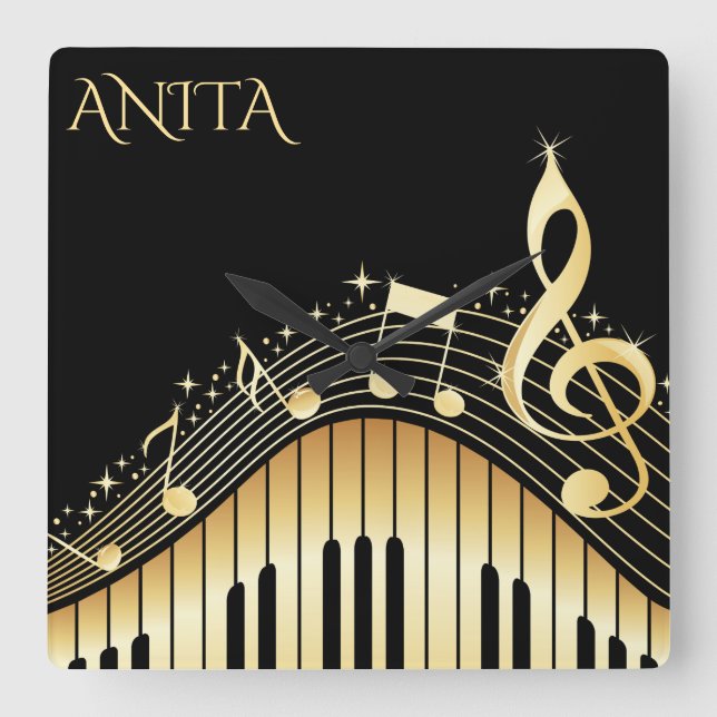 Monogrammed Musical Keyboard Square Wall Clock (Front)