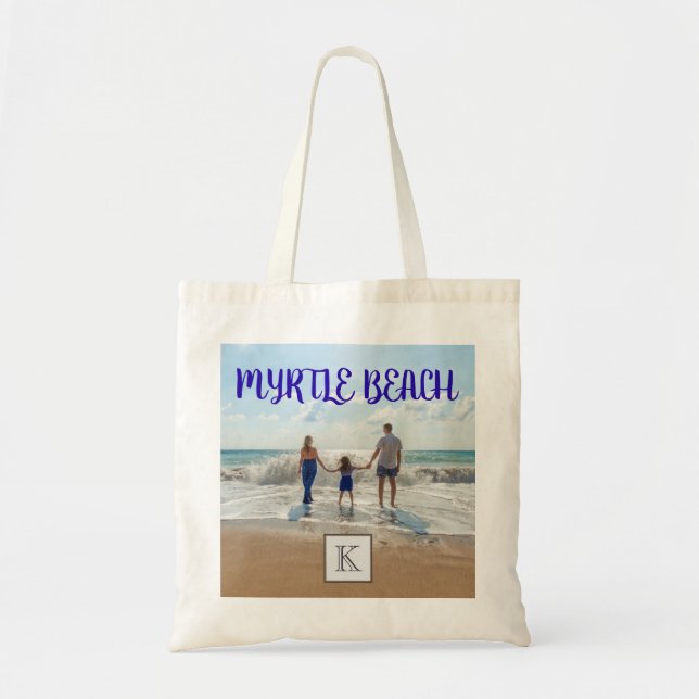 Monogrammed Myrtle Beach Souvenir Sand Surf Family Tote Bag (Front)