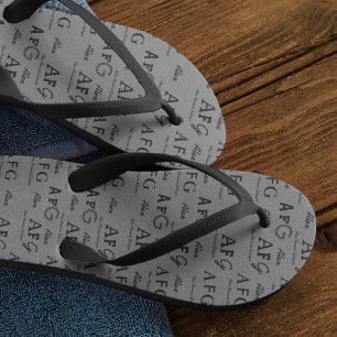 Monogrammed Name All-Over-Print Grey Flip Flops