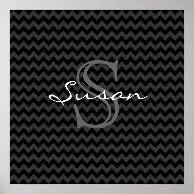Monogrammed Name b&w Chevron Pattern Poster (Front)