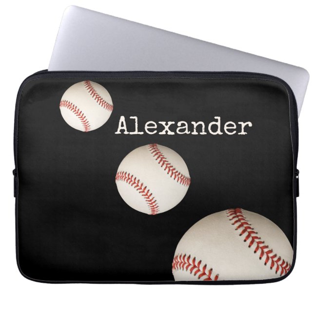 Monogrammed name baseball black sport  laptop sleeve (Front)