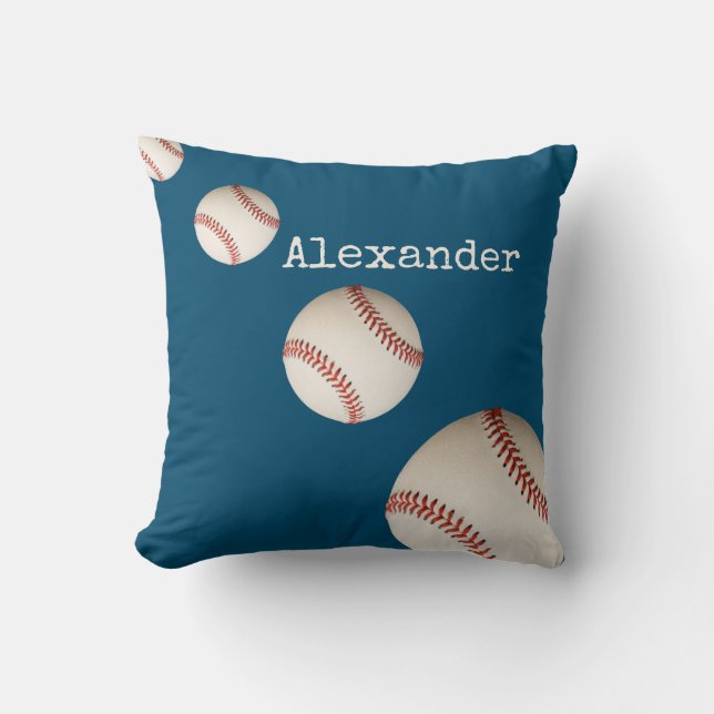 Monogrammed name baseball blue sports  cushion (Front)