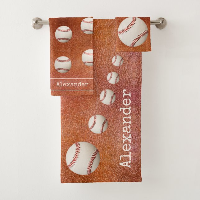 Monogrammed name baseball softball sports bathroom bath towel set (Insitu)