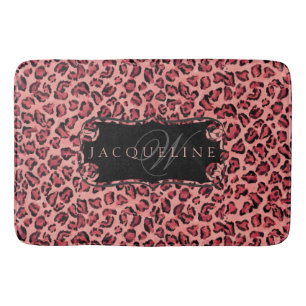 Monogrammed Name Bath Decor Leopard Print Pink Mat