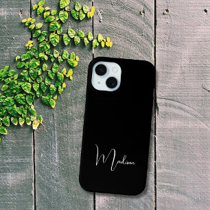 Monogrammed Name Black White Minimal Minimalist iPhone 15 Case