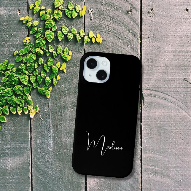 Monogrammed Name Black White Minimal Minimalist Case-Mate iPhone Case (Monogram Name Black White Minimal Minimalist Trendy Chic Stylish iPhone case)