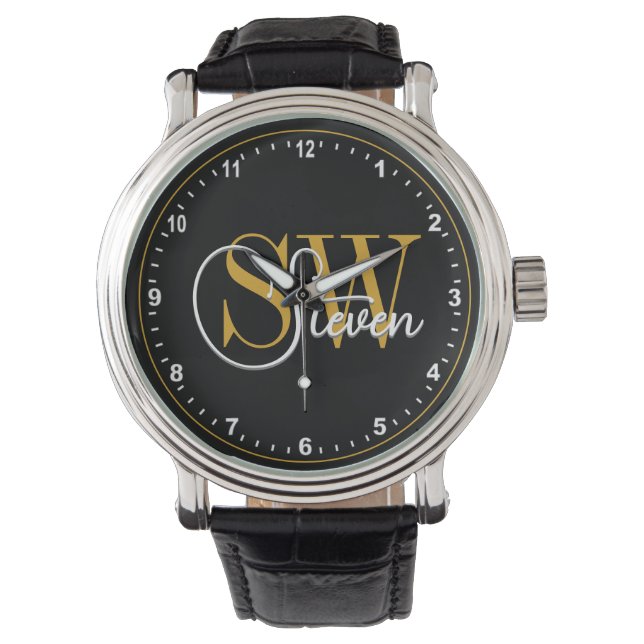 Monogrammed Name & Dark Modern Signature Watch (Front)
