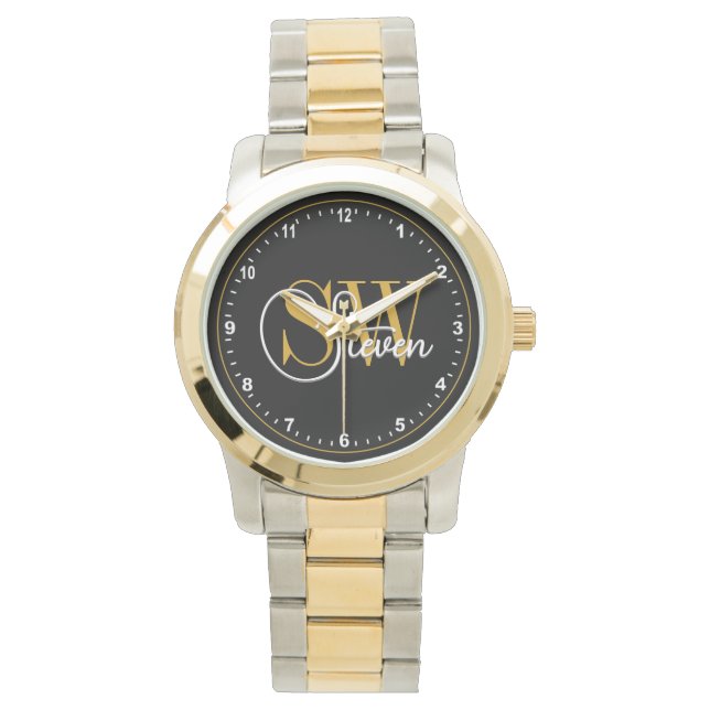 Monogrammed Name & Dark Modern Signature Watch (Front)