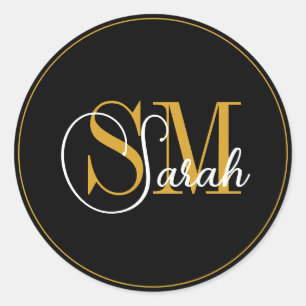 Monogrammed Name & Elegant Signature Classic Round Sticker