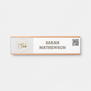 Monogrammed Name & Elegant Signature / QR Code Door Sign
