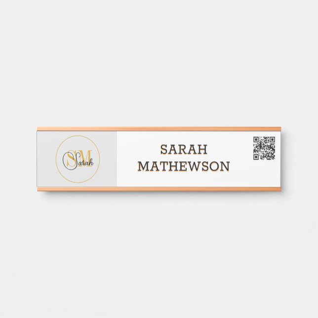 Monogrammed Name & Elegant Signature / QR Code Door Sign (Front)