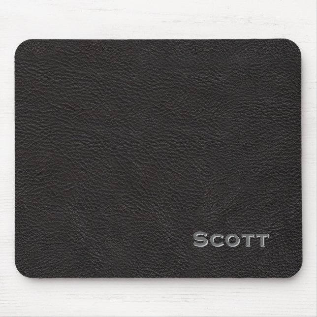 Monogrammed Name | Executive Black Leather Look Mouse Mat (Front)