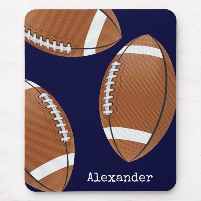 Monogrammed Name Football Navy Blue Mouse Mat (Front)