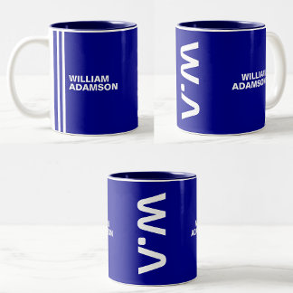 Monogrammed Name For Him | Modern Navy Blue White Two-Tone Coffee Mug