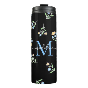 Monogrammed Name & Initial Blue Yellow Thermal Tumbler