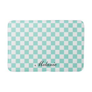 Monogrammed Name Modern Mint and White Chequered Bath Mat
