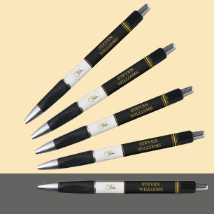Monogrammed Name & Modern Signature Black