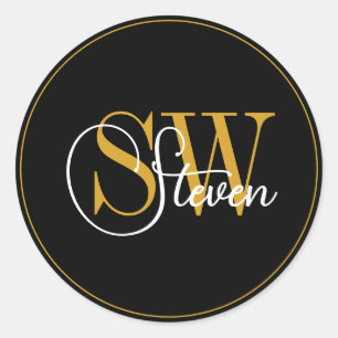 Monogrammed Name & Modern Signature Classic Round Sticker