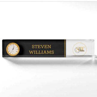 Monogrammed Name & Modern Signature Nameplate